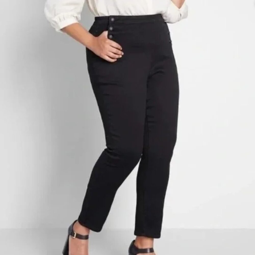 Modcloth Black Sailorette Denim Jeans Size 18 High Waisted EUC